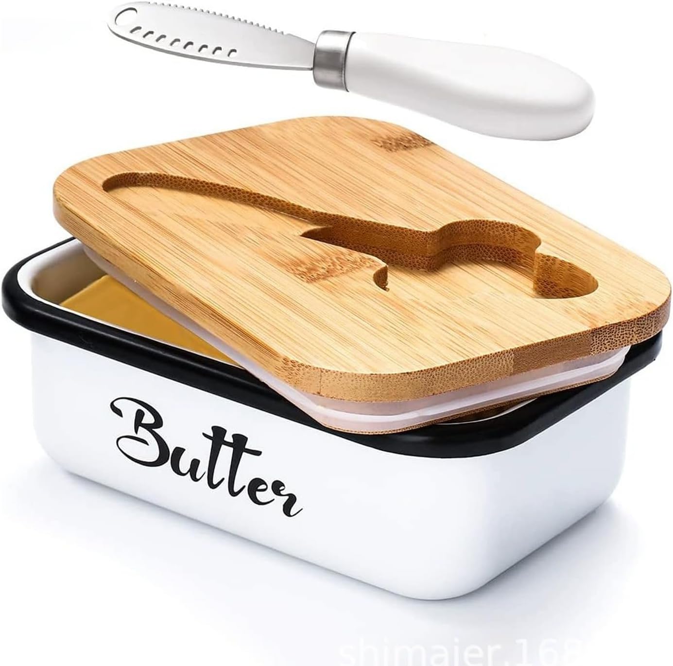 Butter Dish with Lid for Countertop, AISBUGUR Metal Butter Keeper, Includes Stainless Steel Multipurpose Butter Knife, Large Silicone-Enhanced Butter Container, Perfect Kitchen Gift - White - Image 1
