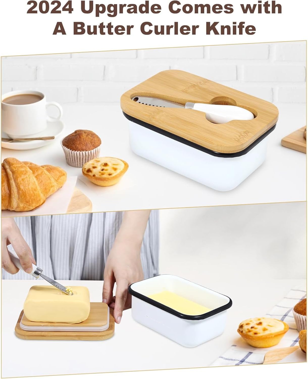 Butter Dish with Lid for Countertop, AISBUGUR Metal Butter Keeper, Includes Stainless Steel Multipurpose Butter Knife, Large Silicone-Enhanced Butter Container, Perfect Kitchen Gift - White - Image 4