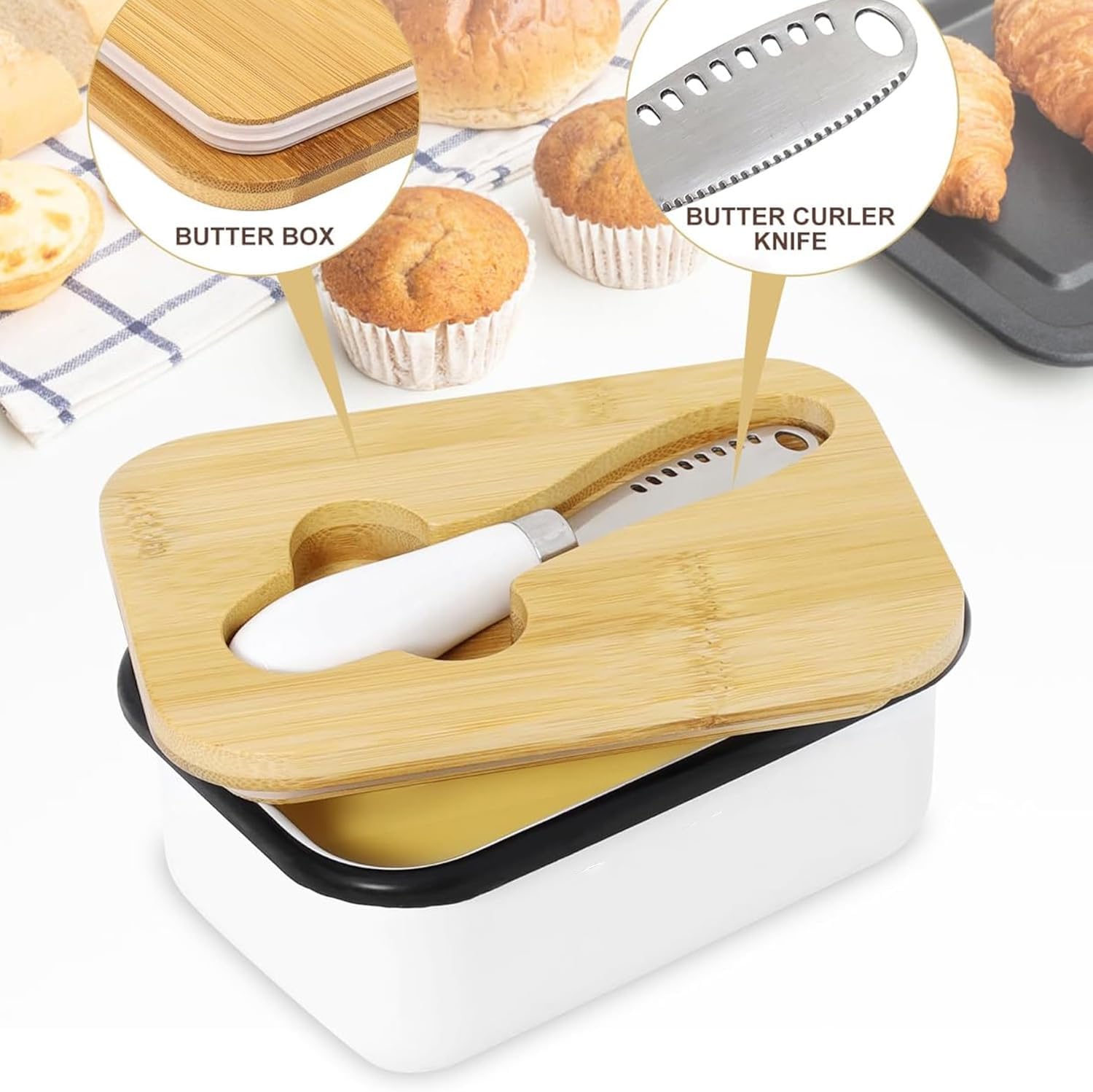 Butter Dish with Lid for Countertop, AISBUGUR Metal Butter Keeper, Includes Stainless Steel Multipurpose Butter Knife, Large Silicone-Enhanced Butter Container, Perfect Kitchen Gift - White - Image 5