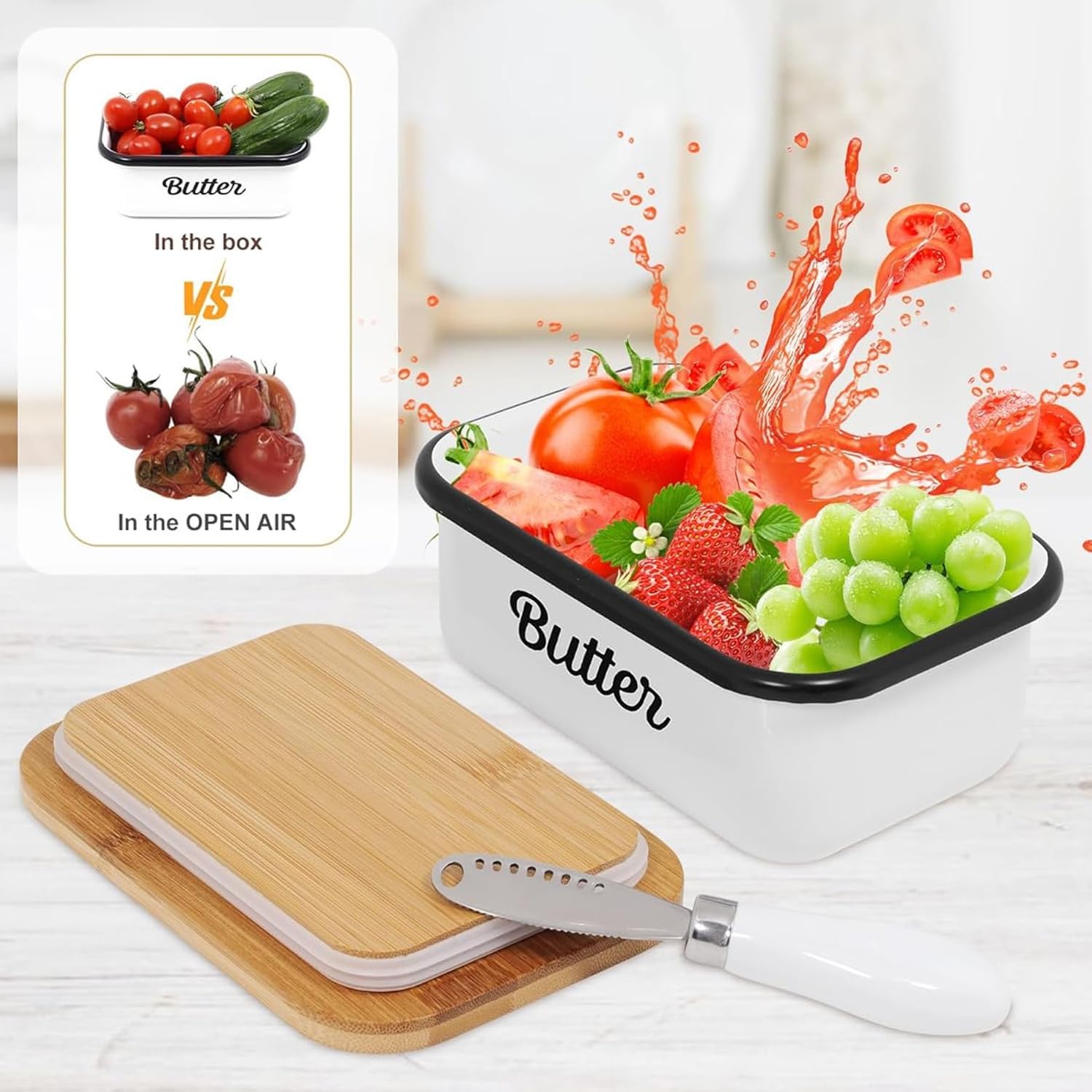 Butter Dish with Lid for Countertop, AISBUGUR Metal Butter Keeper, Includes Stainless Steel Multipurpose Butter Knife, Large Silicone-Enhanced Butter Container, Perfect Kitchen Gift - White - Image 6