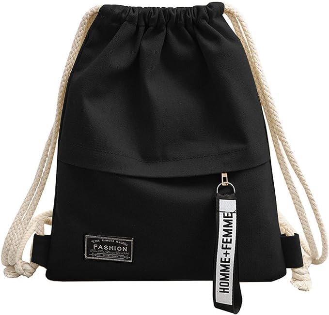 Foldable Canvas Sports Backpack with Drawstring and Zippered Pocket for Football, Cycling, Gym & Travel - Compact, Unisex for Adults, Teens, Kids - Image 1