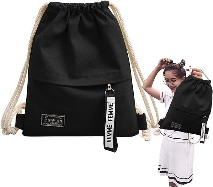 Foldable Canvas Sports Backpack with Drawstring and Zippered Pocket for Football, Cycling, Gym & Travel - Compact, Unisex for Adults, Teens, Kids - Image 2