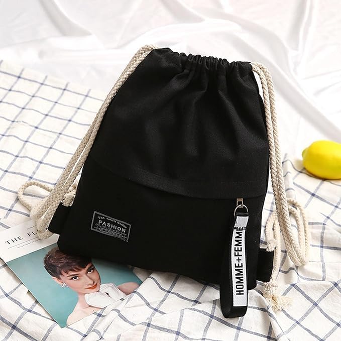 Foldable Canvas Sports Backpack with Drawstring and Zippered Pocket for Football, Cycling, Gym & Travel - Compact, Unisex for Adults, Teens, Kids - Image 3
