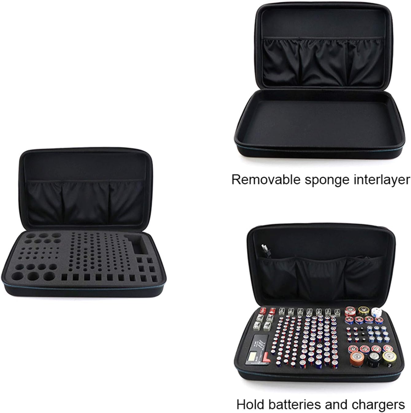 Black EVA Battery Organizer Case with Zipper - Holds 146 Batteries (6D 8C 13 9V 61AA 58AAA) - 42x26.5x9.5cm - Image 4