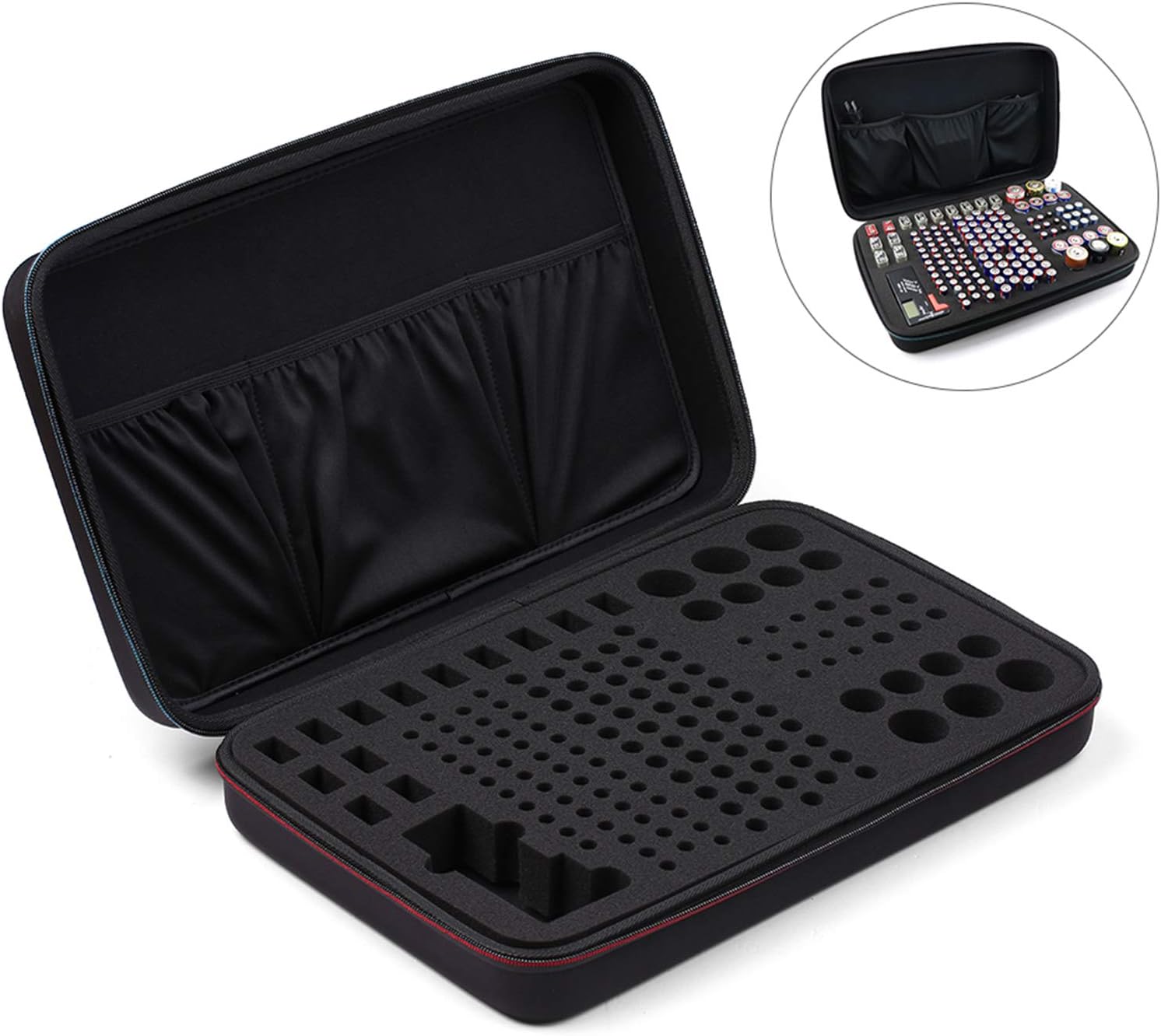 Black EVA Battery Organizer Case with Zipper - Holds 146 Batteries (6D 8C 13 9V 61AA 58AAA) - 42x26.5x9.5cm - Image 5
