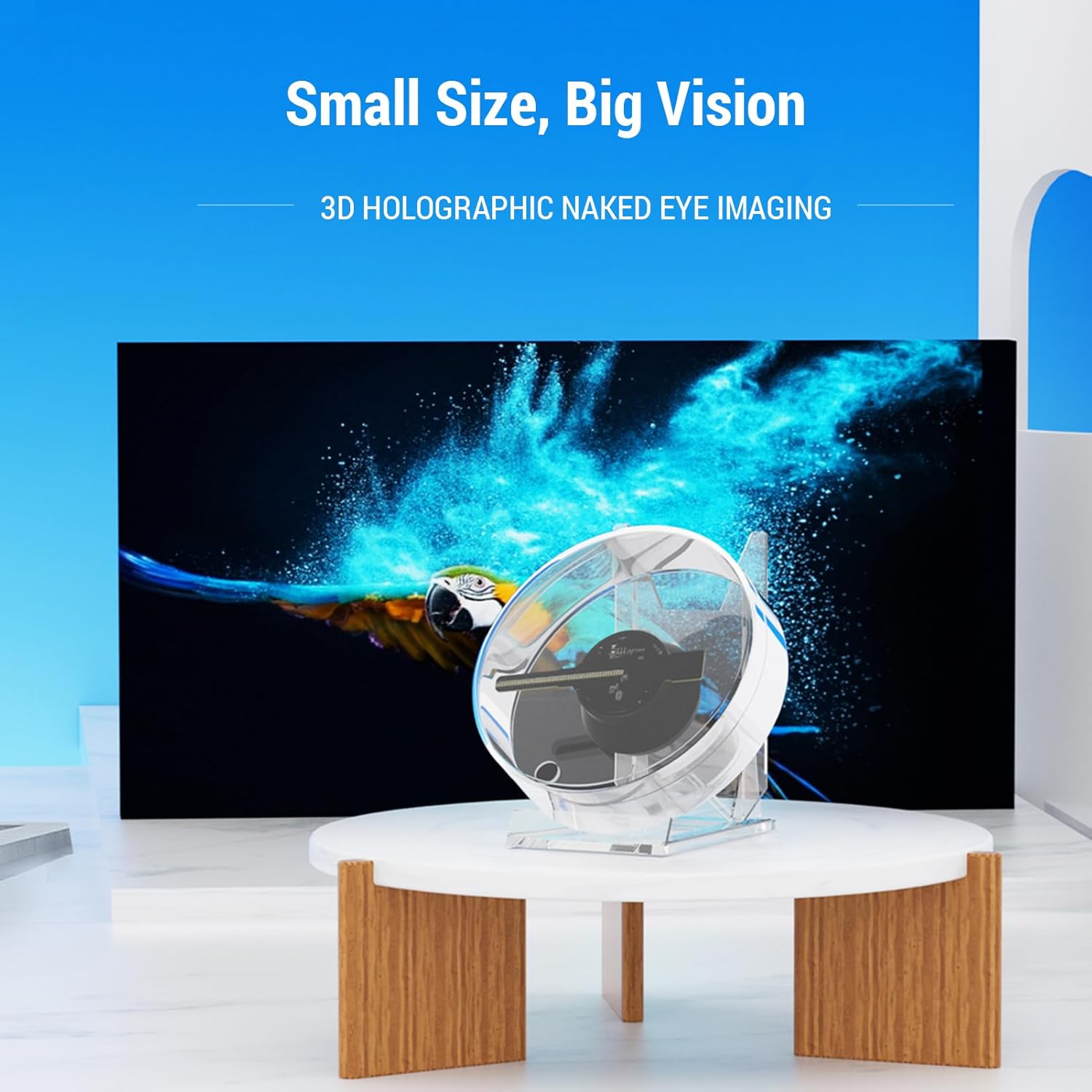 3D Hologram Fan 11cm LED Holographic Projector Advertising Machine Portable Desktop Naked-Eye Stereo Display Built-in Speaker (Transparent) - Image 2