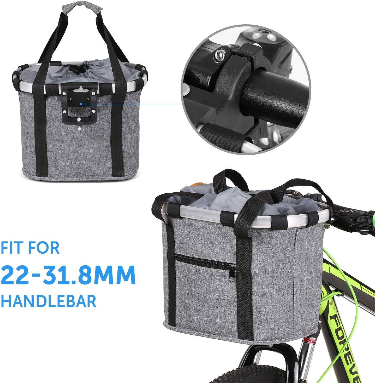 Stylish Aluminum Alloy Bicycle Basket - Black Purple Coffee Grey - 34x28x25cm - 6kg Capacity - Oxford Cloth - Handlebar Mount Included - Image 5