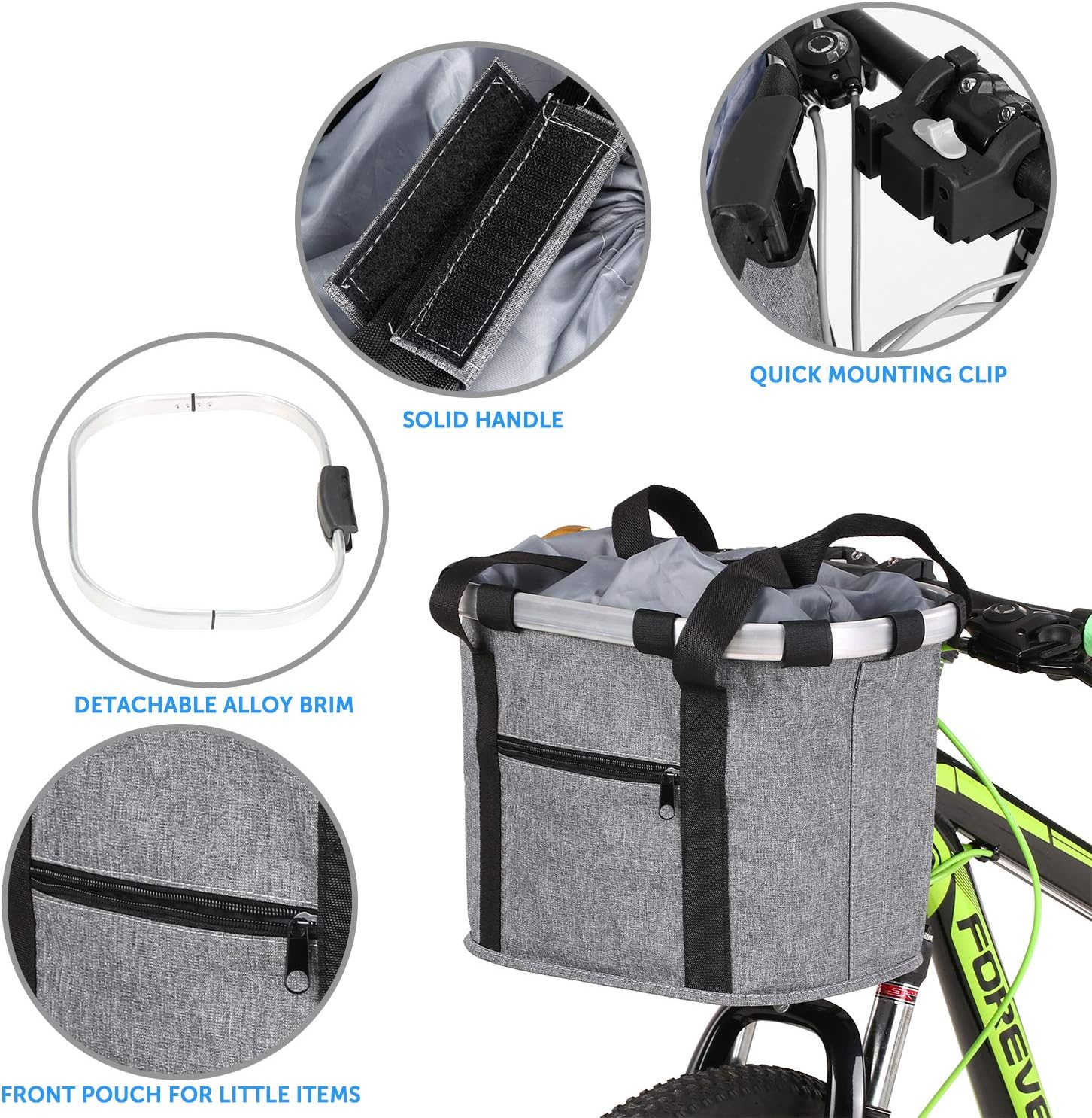 Stylish Aluminum Alloy Bicycle Basket - Black Purple Coffee Grey - 34x28x25cm - 6kg Capacity - Oxford Cloth - Handlebar Mount Included - Image 6
