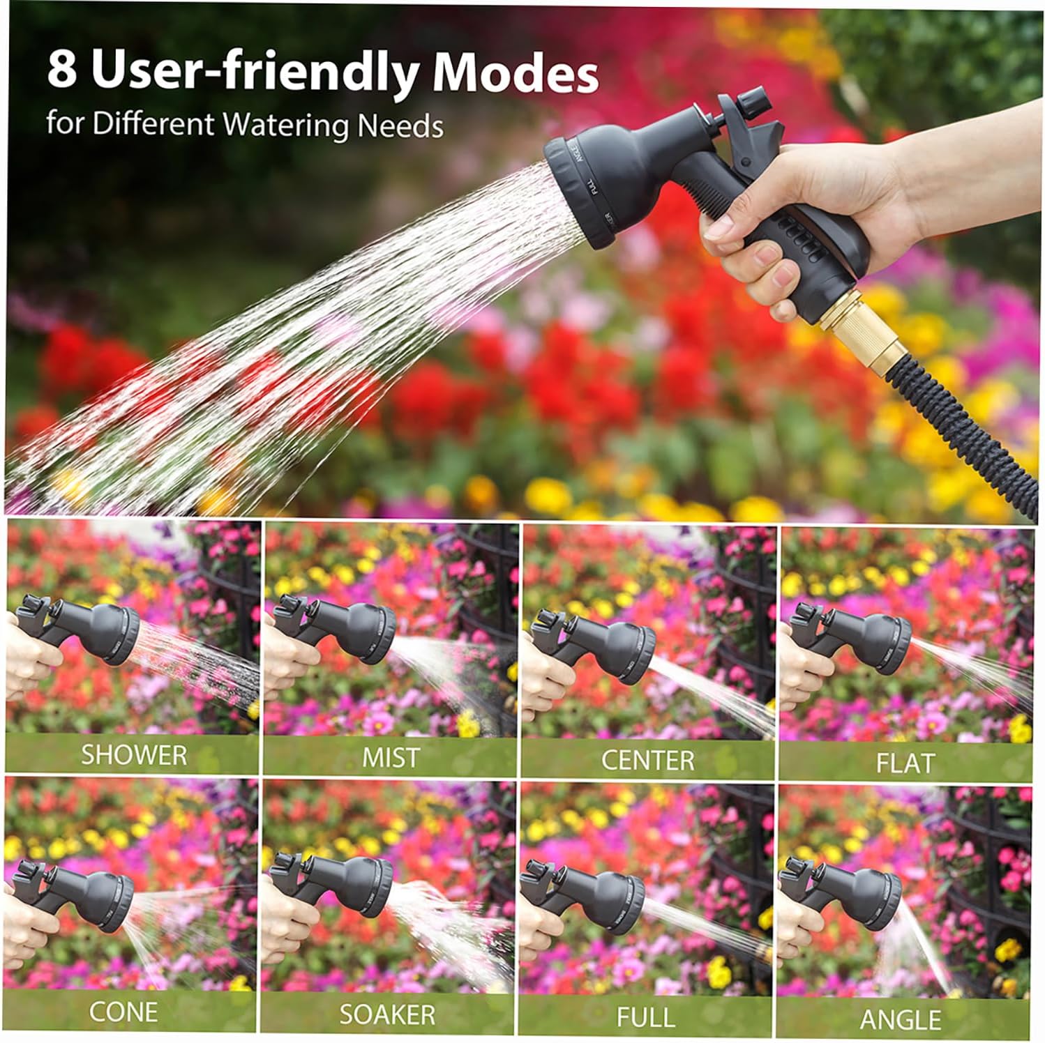 75FT Expandable Garden Hose with 8 Spraying Modes, Shut-Off Valve, Handy Water Pipe for Watering Garden and Washing Car, Expandable Water Hose Tool for Home Use - Image 2