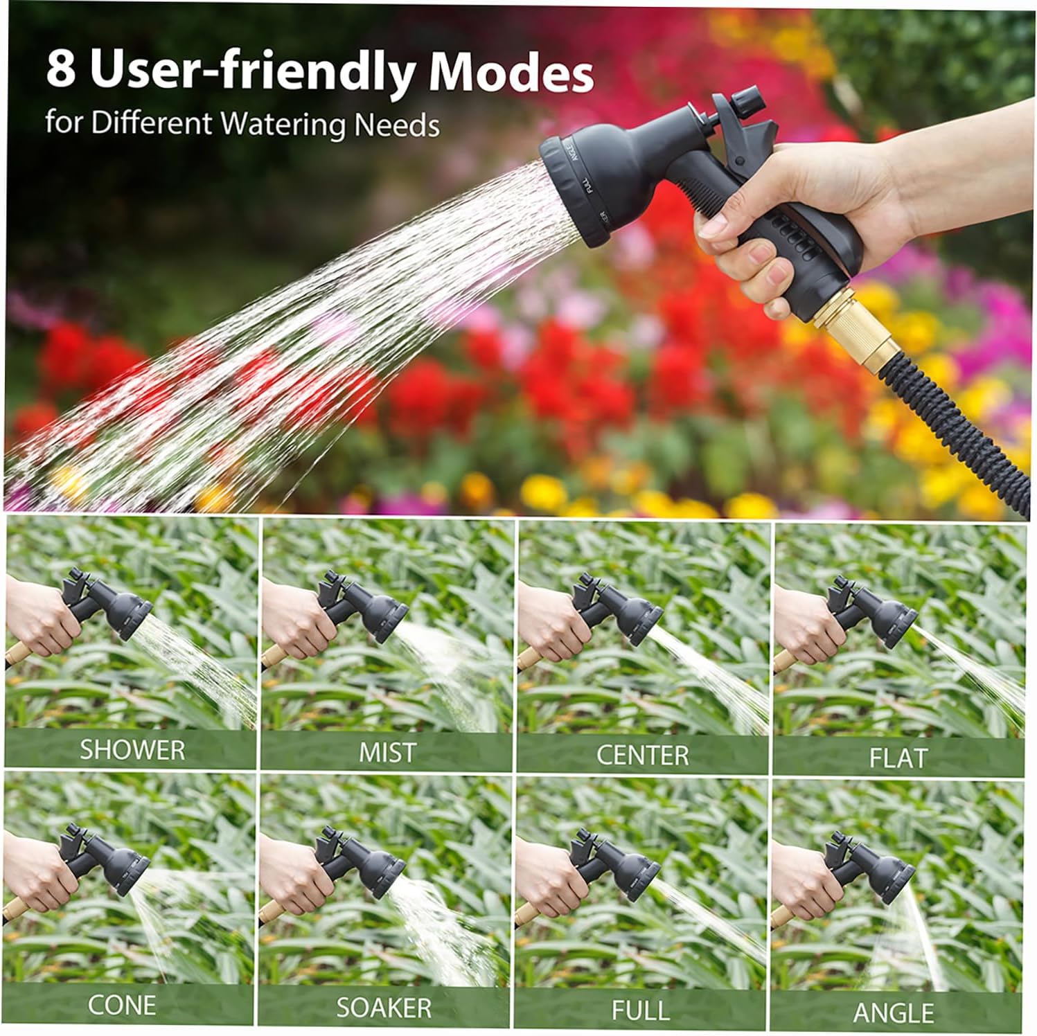 75FT Expandable Garden Hose with 8 Spraying Modes, Shut-Off Valve, Handy Water Pipe for Watering Garden and Washing Car, Expandable Water Hose Tool for Home Use - Image 3