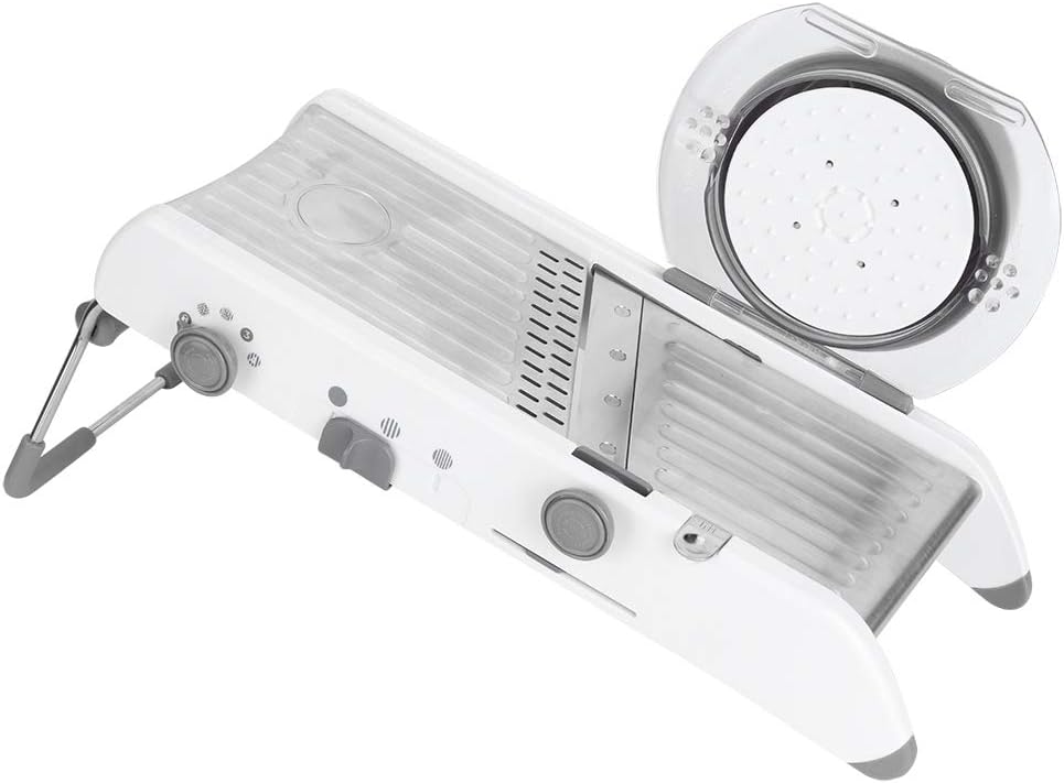 Multifunctional Manual Vegetable Cutter Stainless Steel Food Grater Slicing Kitchen Tool Accessories with Non-Slip Handle Safety Pusher for Shredded Sliced Wavy Cuts Easy to and Store - Image 1