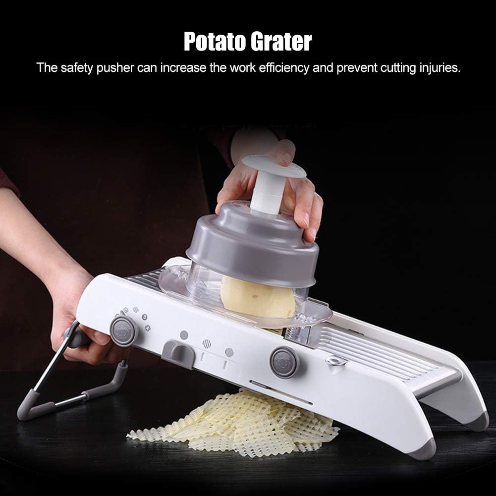 Multifunctional Manual Vegetable Cutter Stainless Steel Food Grater Slicing Kitchen Tool Accessories with Non-Slip Handle Safety Pusher for Shredded Sliced Wavy Cuts Easy to and Store - Image 5