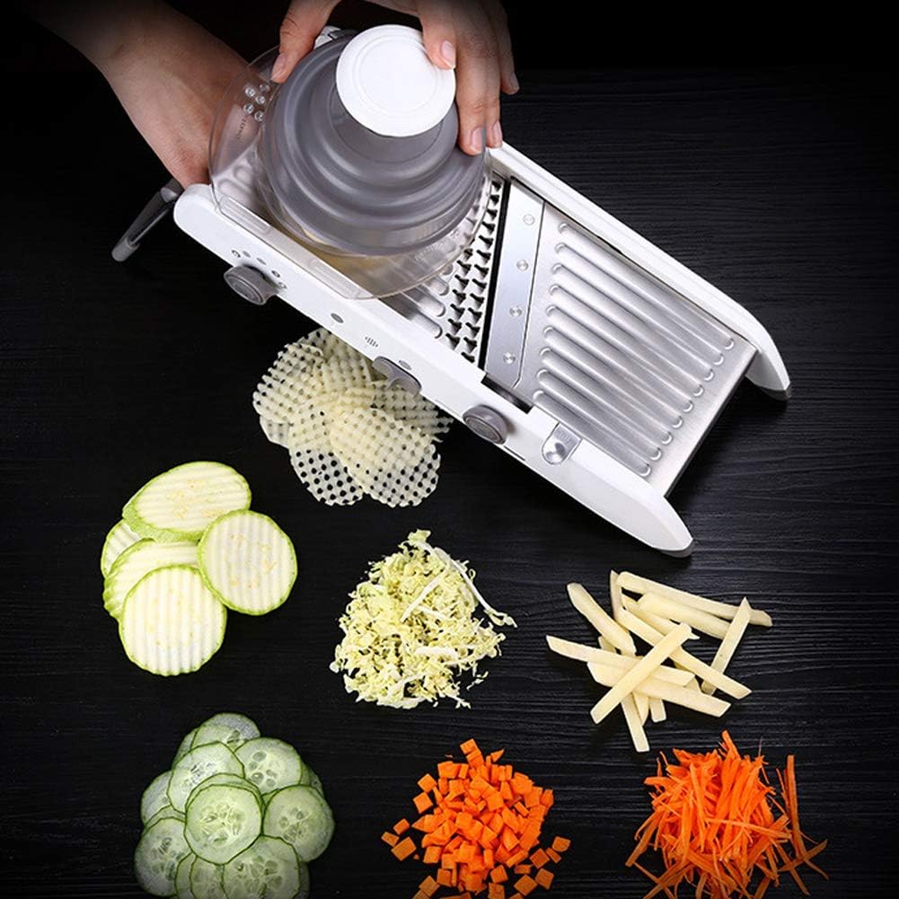 Multifunctional Manual Vegetable Cutter Stainless Steel Food Grater Slicing Kitchen Tool Accessories with Non-Slip Handle Safety Pusher for Shredded Sliced Wavy Cuts Easy to and Store - Image 7