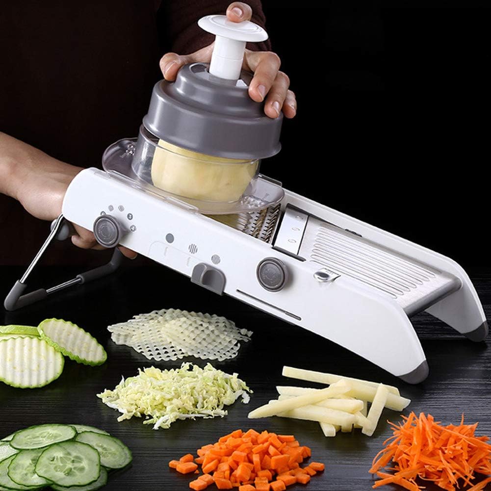 Multifunctional Manual Vegetable Cutter Stainless Steel Food Grater Slicing Kitchen Tool Accessories with Non-Slip Handle Safety Pusher for Shredded Sliced Wavy Cuts Easy to and Store - Image 8