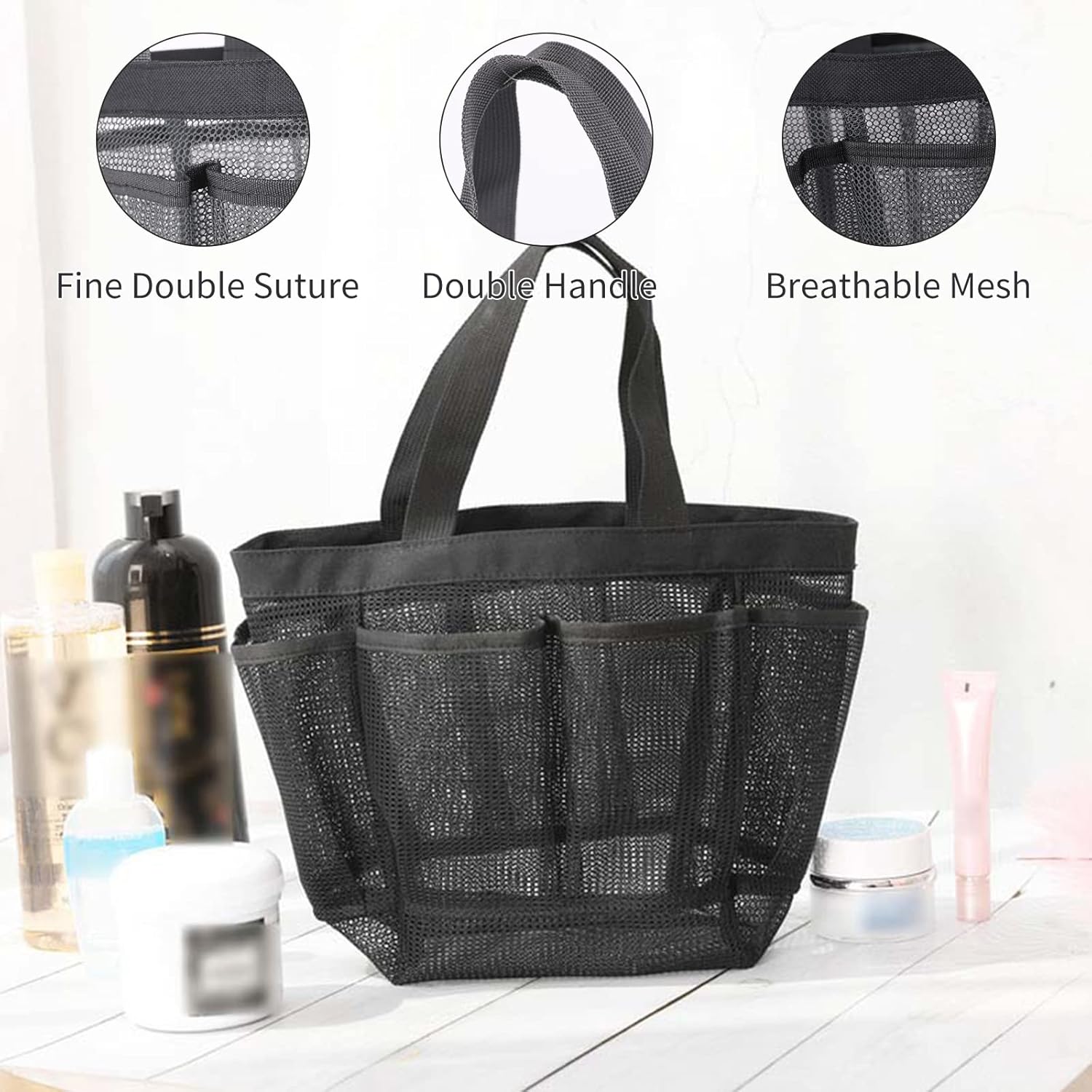 Quick Dry Mesh Tote Bag with 7 Pockets, Hanging Bath Organizer for College Dorm, Gym, and Travel - Image 2