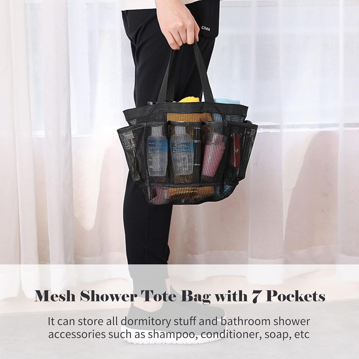 Quick Dry Mesh Tote Bag with 7 Pockets, Hanging Bath Organizer for College Dorm, Gym, and Travel - Image 3