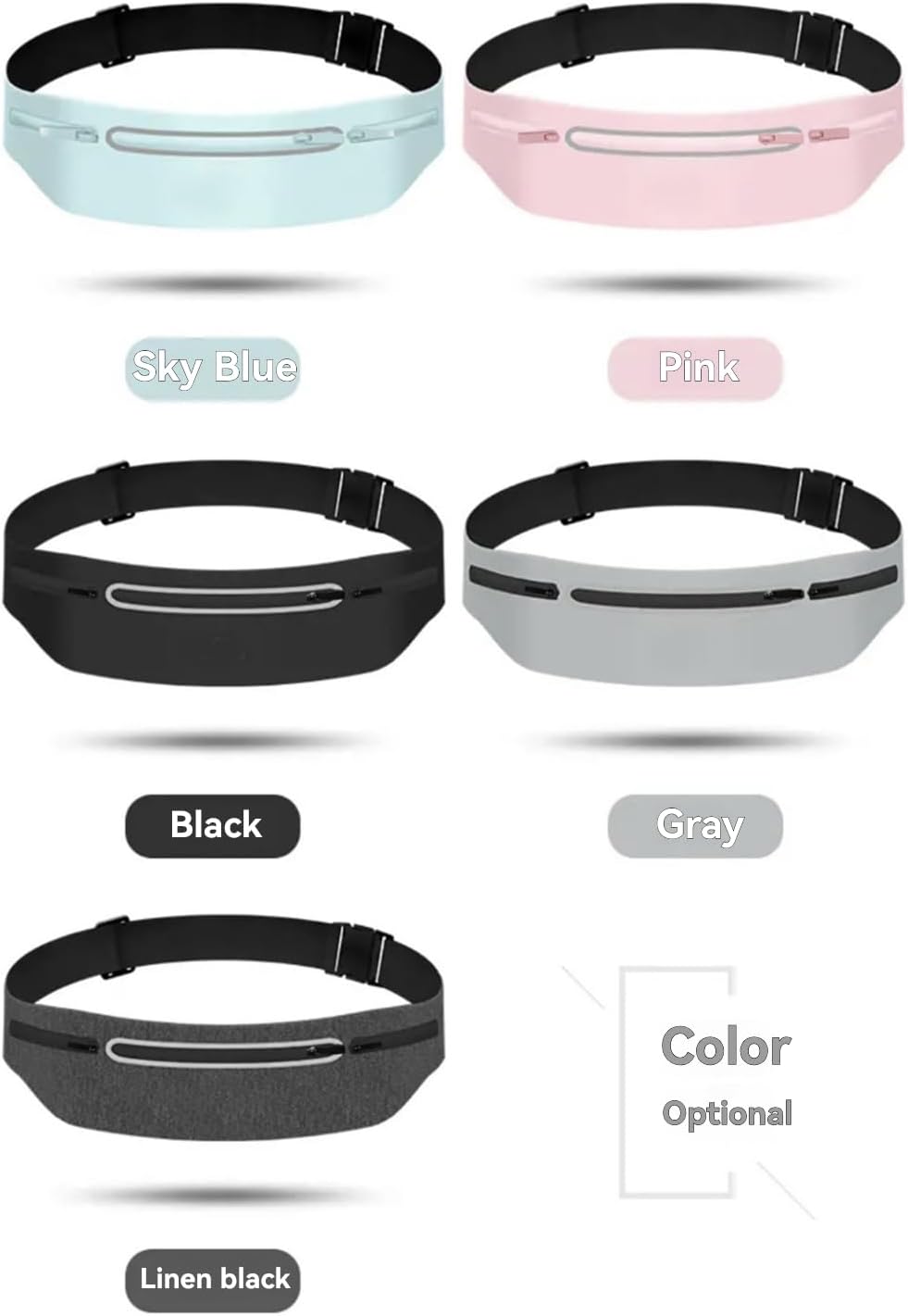 Waterproof Sports Waist Pack with 3 Zippered Compartments for Running, Gym, Hiking - Adjustable 55-120cm Belt, Fits 7.5
