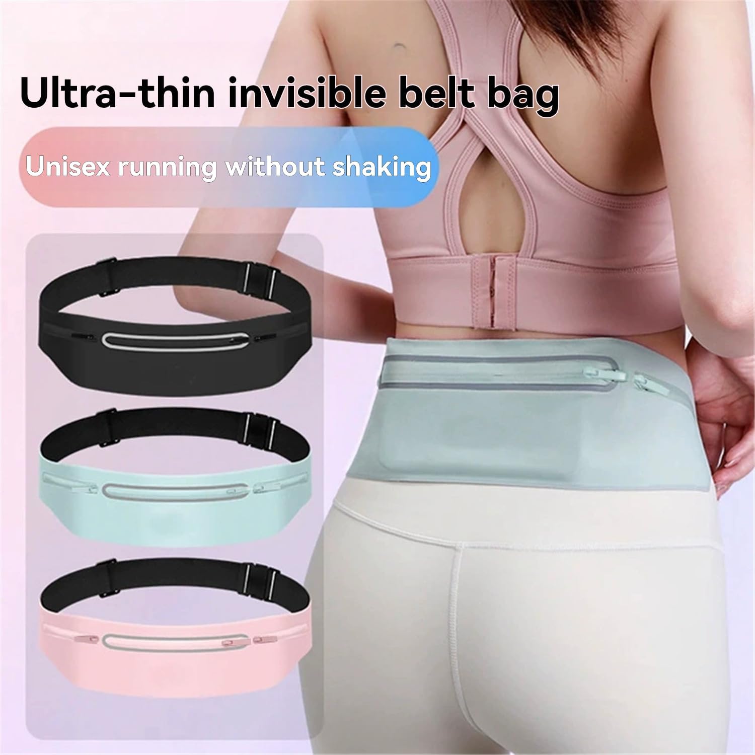 Waterproof Sports Waist Pack with 3 Zippered Compartments for Running, Gym, Hiking - Adjustable 55-120cm Belt, Fits 7.5