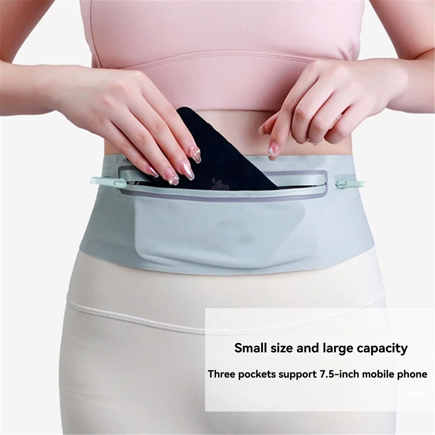 Waterproof Sports Waist Pack with 3 Zippered Compartments for Running, Gym, Hiking - Adjustable 55-120cm Belt, Fits 7.5