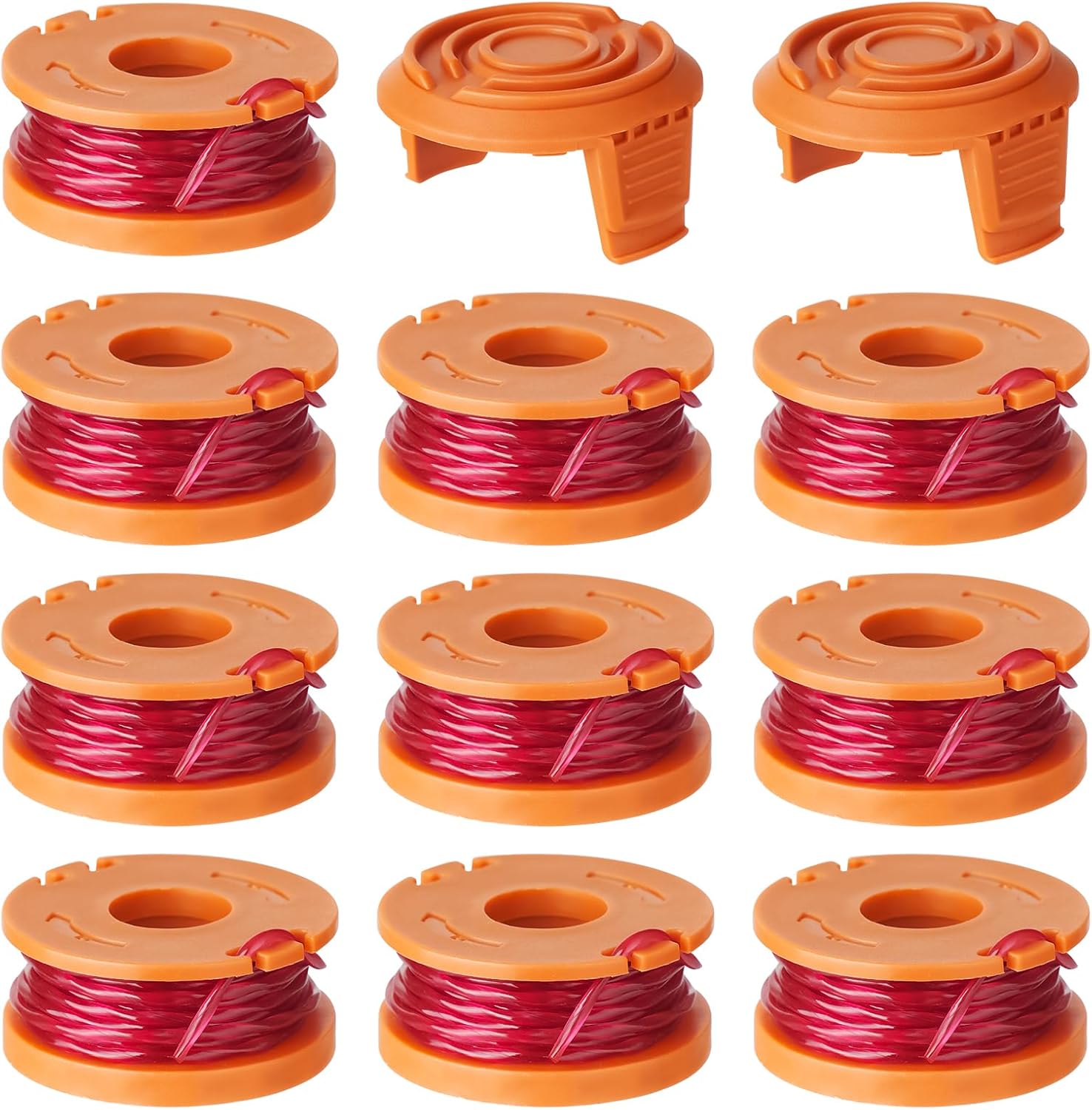 12 Pack Trimmer Spool Line for Worx, WA0010 Edger Spools Replacement for Worx, 0.065 inch Trimmer Line Refills for Worx, Compatible with Worx String Trimmers(10 Grass Trimmer Line, 2 Trimmer Cap) - Image 1