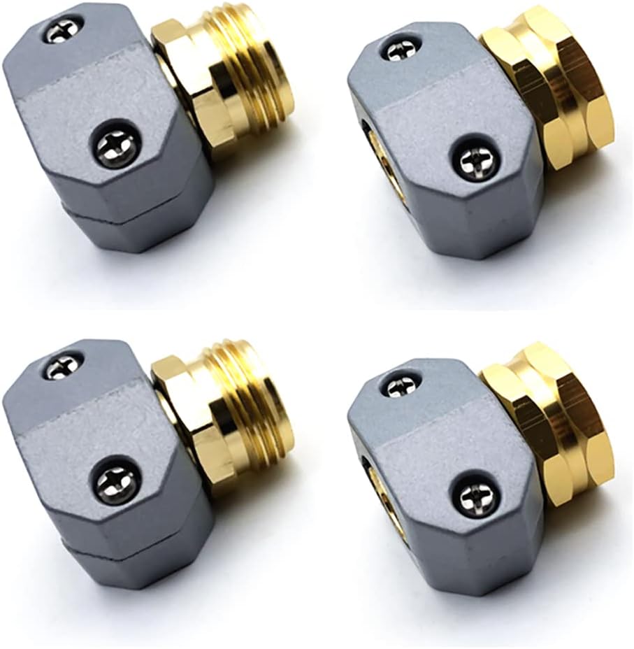 4 Pack Heavy Duty Garden Hose Repair Fittings, Aluminum Mender Female Male Hose Repair Coupler Connector with Clamp, Fits All 3/4 Inch or 5/8 Inch Garden Hose - Image 1