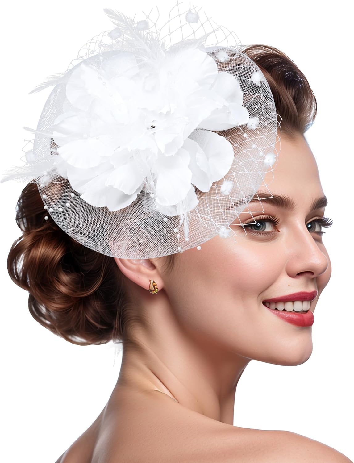 20s Fascinators Hat for Women Tea Party Headpiece Mesh Feathers Hair Clip for Bridal Wedding - Image 1