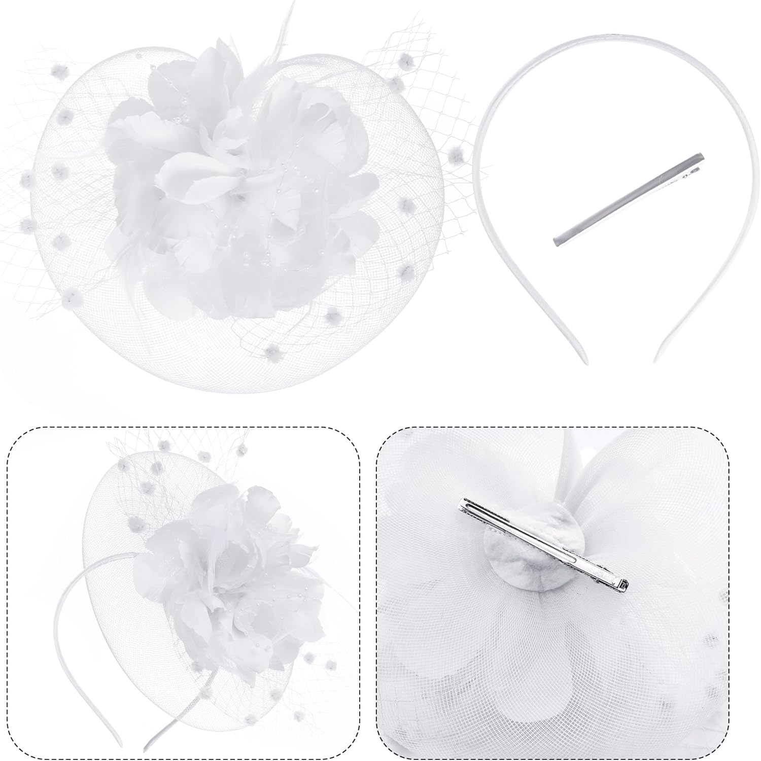 20s Fascinators Hat for Women Tea Party Headpiece Mesh Feathers Hair Clip for Bridal Wedding - Image 3