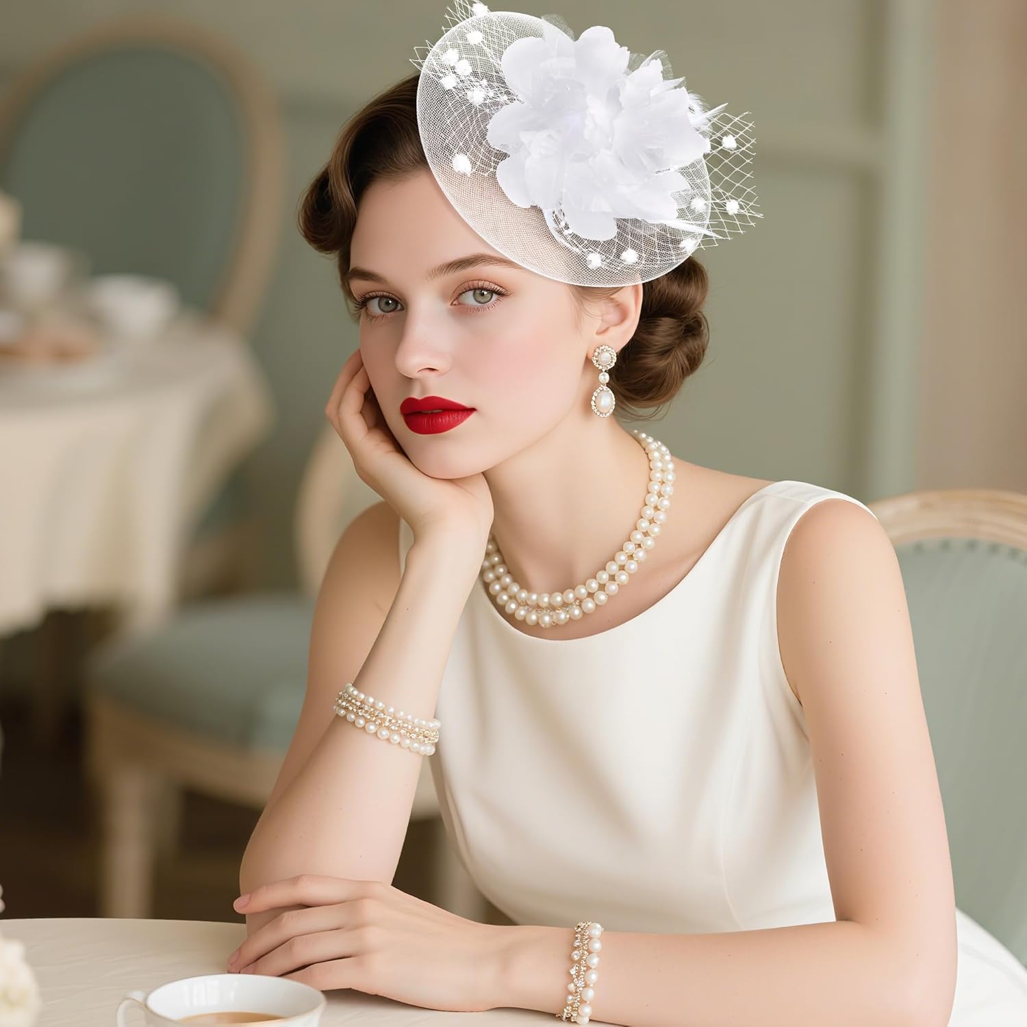 20s Fascinators Hat for Women Tea Party Headpiece Mesh Feathers Hair Clip for Bridal Wedding - Image 4