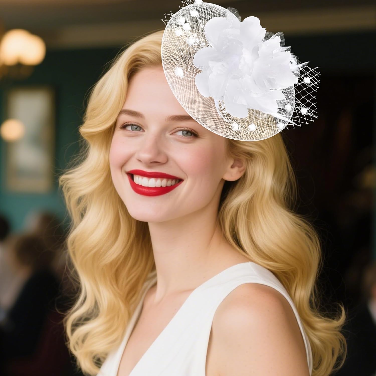 20s Fascinators Hat for Women Tea Party Headpiece Mesh Feathers Hair Clip for Bridal Wedding - Image 6
