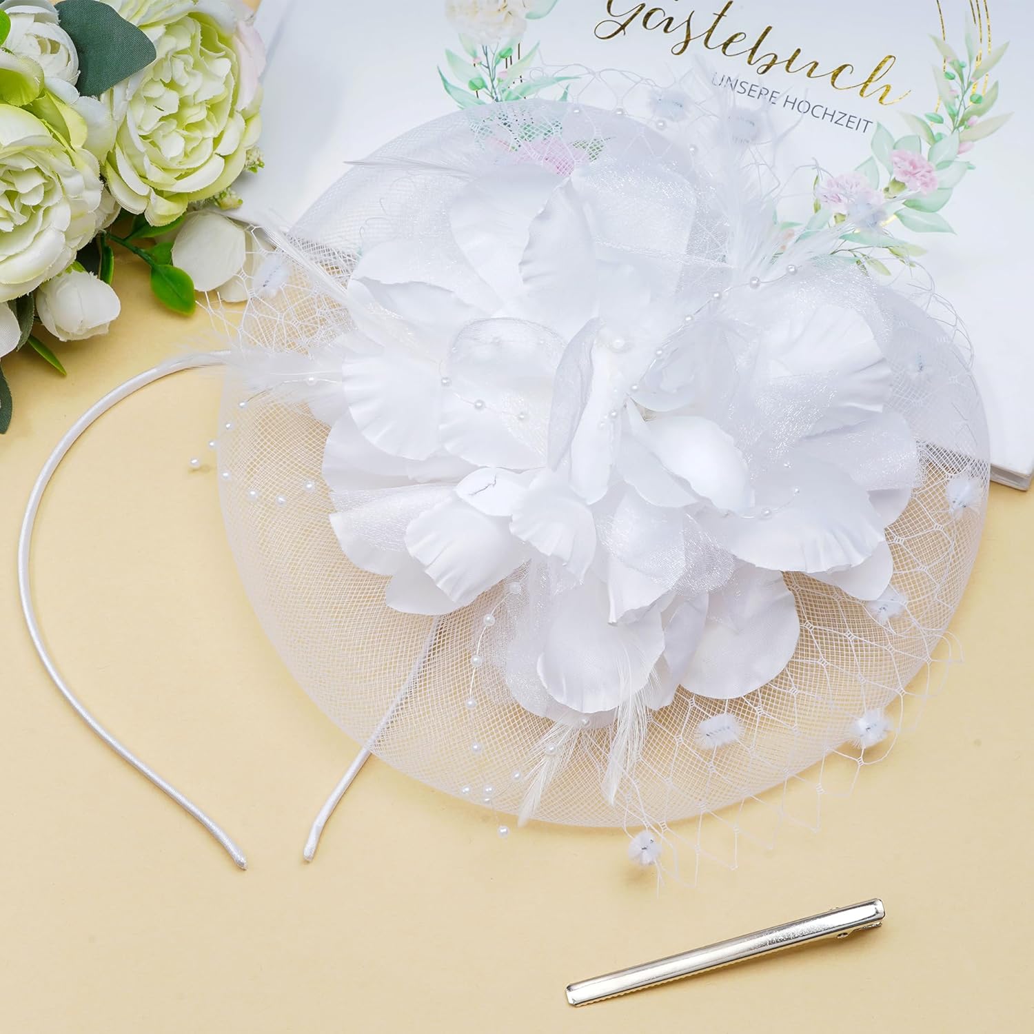 20s Fascinators Hat for Women Tea Party Headpiece Mesh Feathers Hair Clip for Bridal Wedding - Image 7