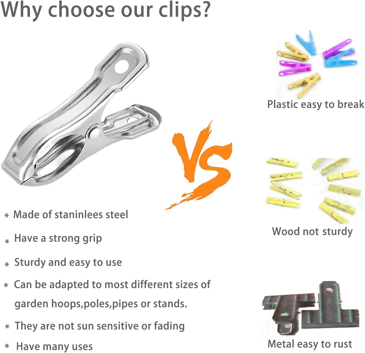 40 PCS Garden Clips, Greenhouse Clamps Made of Stainless Steel, Greenhouse Clips for Netting, Have a Strong Grip to Hold Down the Shade Cloth or Plant Cover on Garden Hoops - Image 4
