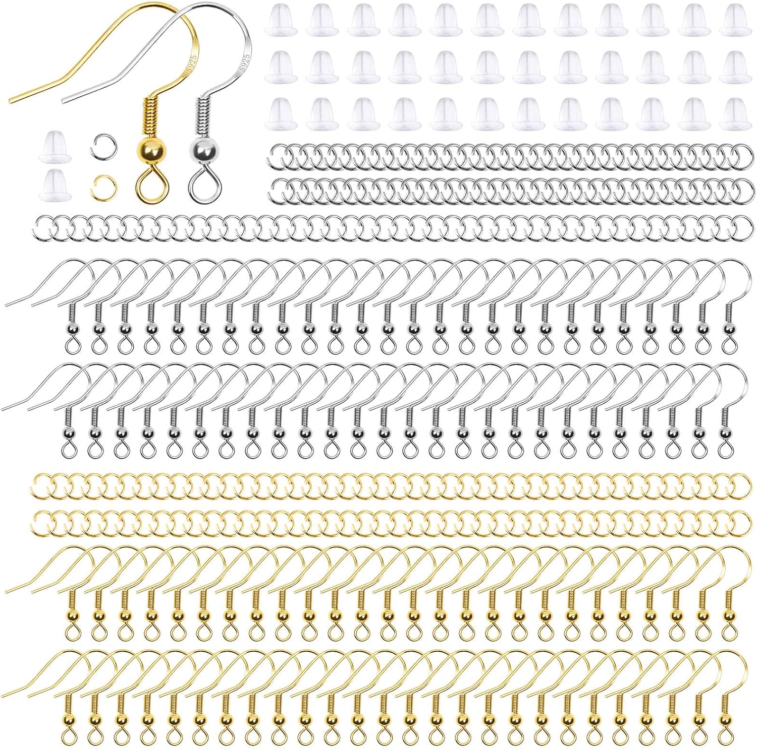 Hypoallergenic Earring Hooks, 600Pcs Earring Making Kit with Earring Hooks, Jump Rings and Clear Rubber Earring Backs for DIY Jewelry Making - Image 1