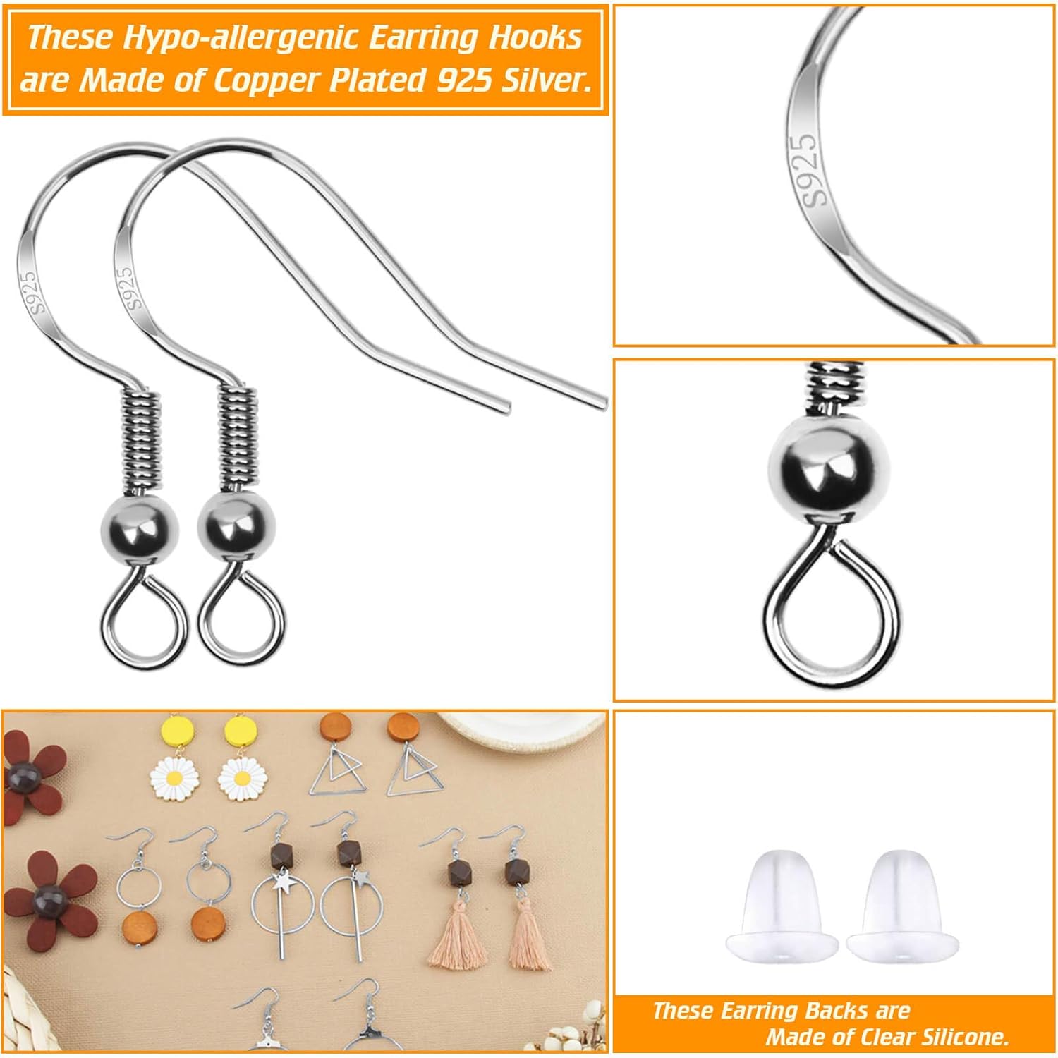 Hypoallergenic Earring Hooks, 600Pcs Earring Making Kit with Earring Hooks, Jump Rings and Clear Rubber Earring Backs for DIY Jewelry Making - Image 4