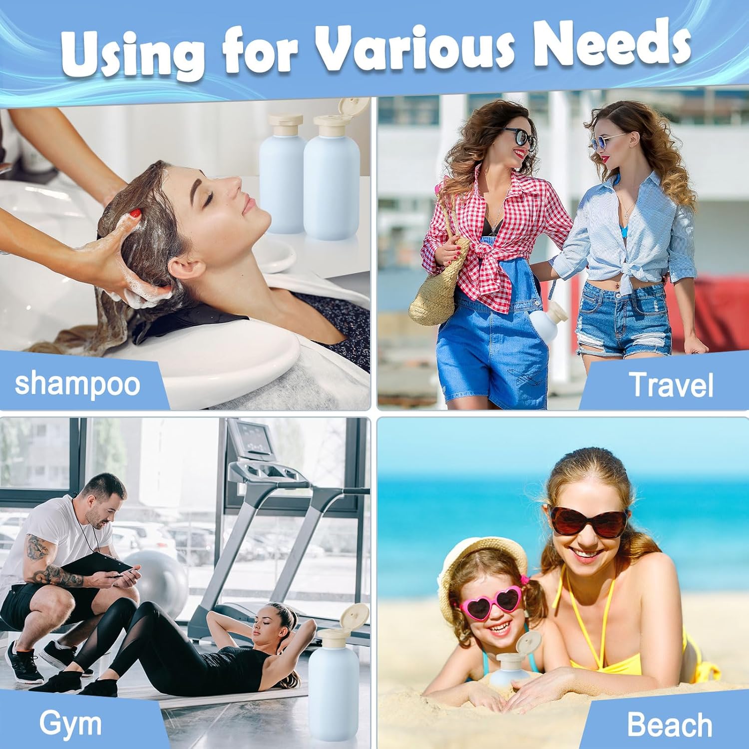 6 PCS Shampoo Travel Bottles, 200ml Refillable Travel Bottles Set for Toiletries,Empty Plastic Squeeze Bottles with Flip Cap for Conditioner, Lotions and Creams (Light Blue) - Image 2