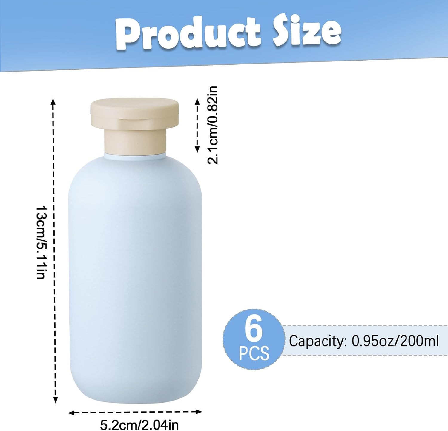 6 PCS Shampoo Travel Bottles, 200ml Refillable Travel Bottles Set for Toiletries,Empty Plastic Squeeze Bottles with Flip Cap for Conditioner, Lotions and Creams (Light Blue) - Image 3