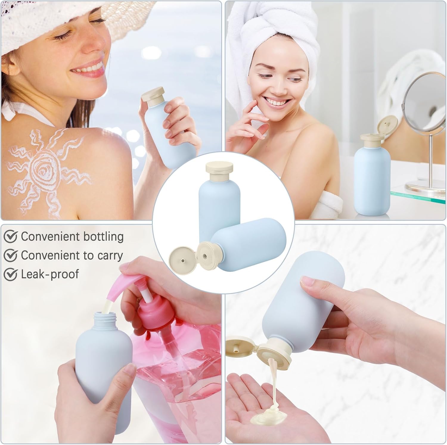 6 PCS Shampoo Travel Bottles, 200ml Refillable Travel Bottles Set for Toiletries,Empty Plastic Squeeze Bottles with Flip Cap for Conditioner, Lotions and Creams (Light Blue) - Image 7