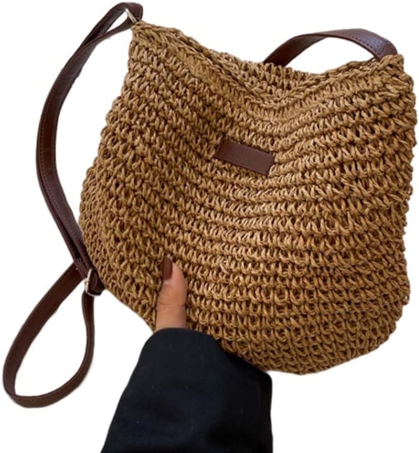 Straw Beach Bag, Summer Straw Bag Female Fashion Braided Single Shoulder Crossbody Bag All-Match Beach Bag - Image 1