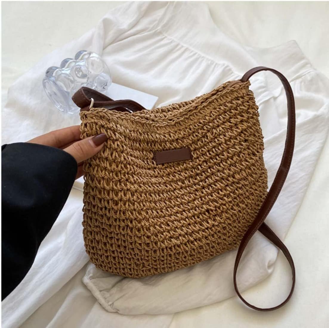 Straw Beach Bag, Summer Straw Bag Female Fashion Braided Single Shoulder Crossbody Bag All-Match Beach Bag - Image 2