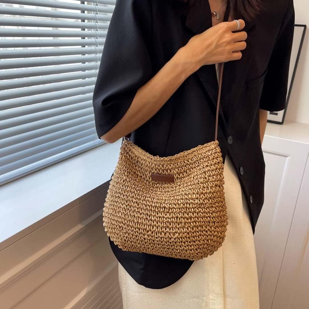 Straw Beach Bag, Summer Straw Bag Female Fashion Braided Single Shoulder Crossbody Bag All-Match Beach Bag - Image 3