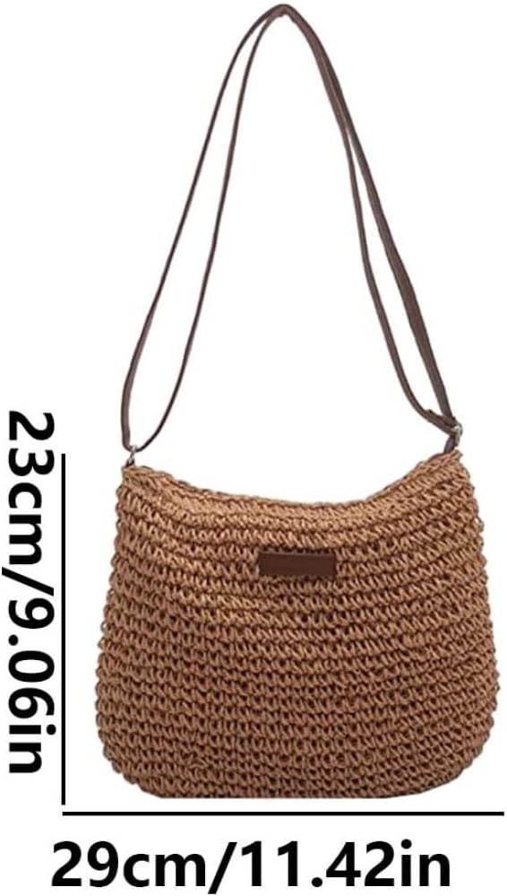 Straw Beach Bag, Summer Straw Bag Female Fashion Braided Single Shoulder Crossbody Bag All-Match Beach Bag - Image 4