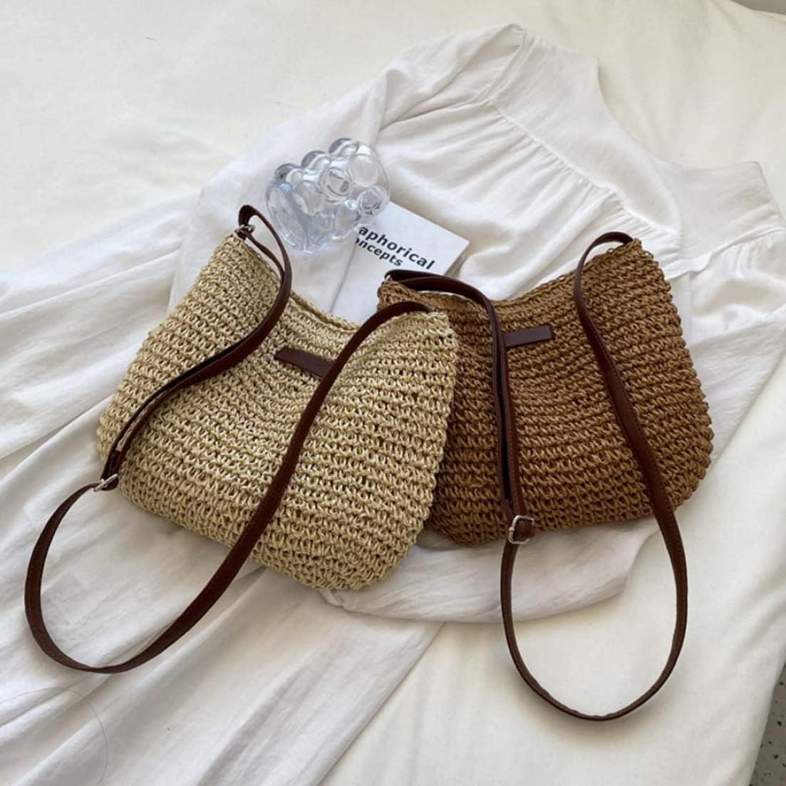Straw Beach Bag, Summer Straw Bag Female Fashion Braided Single Shoulder Crossbody Bag All-Match Beach Bag - Image 7