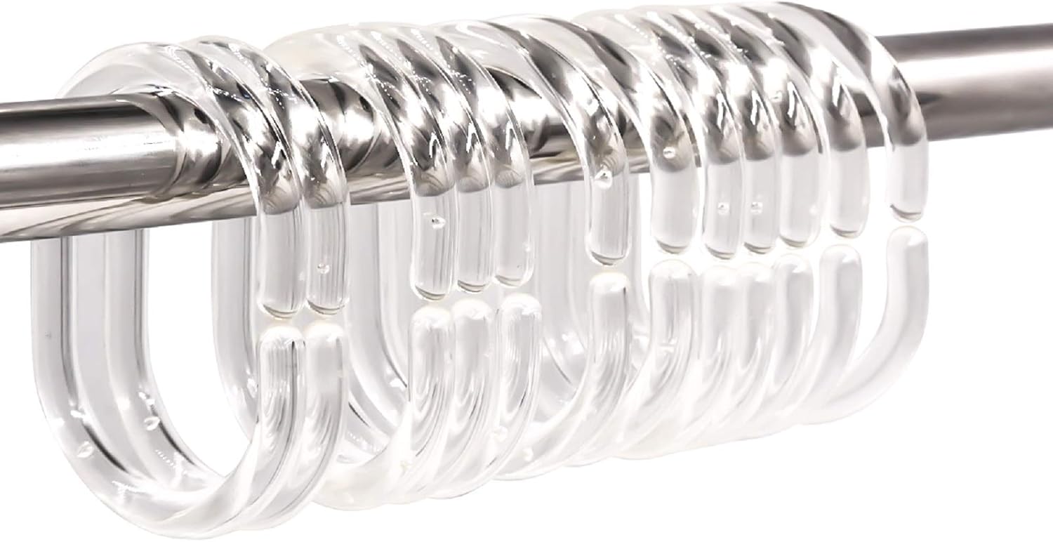 24 pcs Shower Curtain Rings Plastic Curtain C Rings Hook Hanger Bath Drape Loop Clip Glide Bathroom Shower Window Rod (Clear) - Image 1
