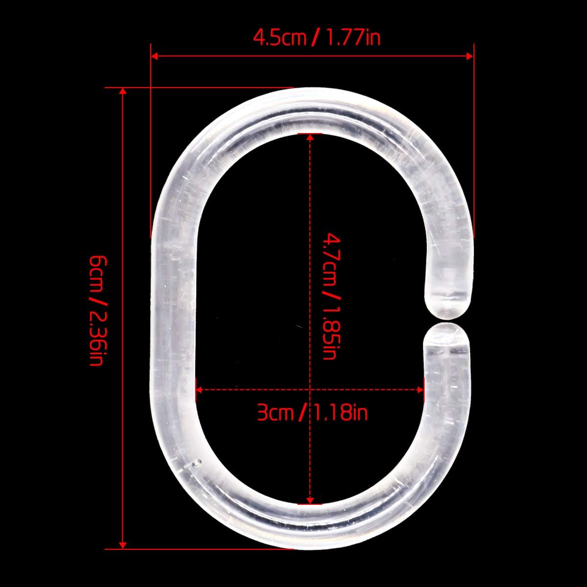 24 pcs Shower Curtain Rings Plastic Curtain C Rings Hook Hanger Bath Drape Loop Clip Glide Bathroom Shower Window Rod (Clear) - Image 2