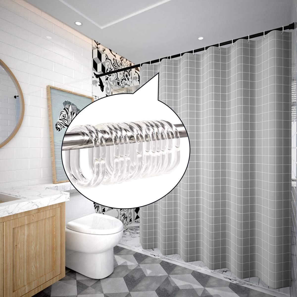 24 pcs Shower Curtain Rings Plastic Curtain C Rings Hook Hanger Bath Drape Loop Clip Glide Bathroom Shower Window Rod (Clear) - Image 4
