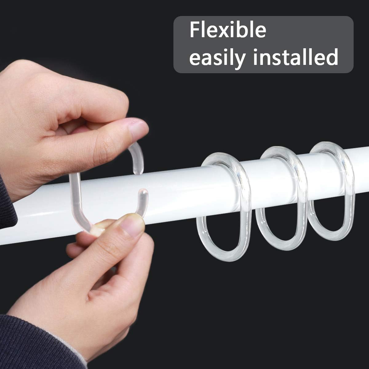24 pcs Shower Curtain Rings Plastic Curtain C Rings Hook Hanger Bath Drape Loop Clip Glide Bathroom Shower Window Rod (Clear) - Image 6