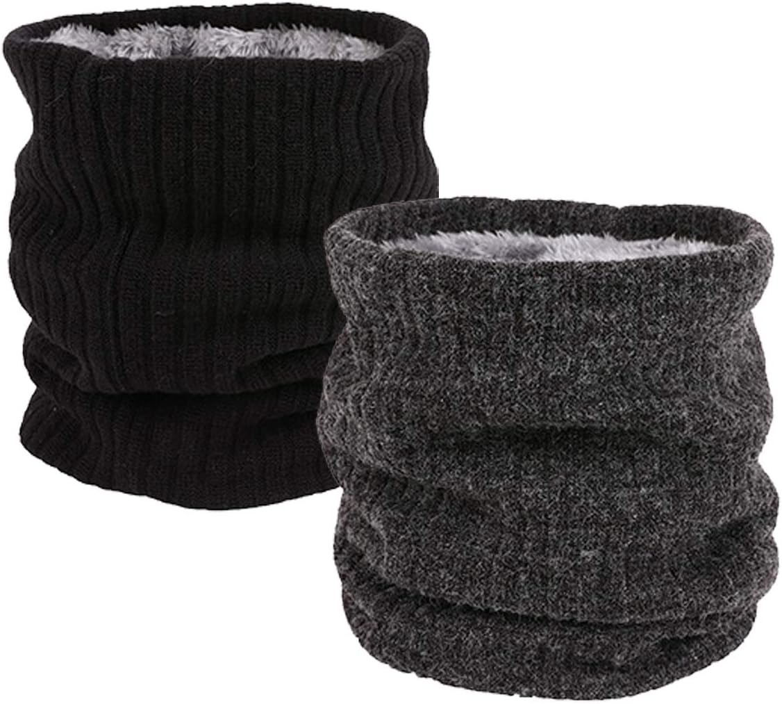 Neck Warmer Gaiter Tube Polar Fleece Ski Winter Face Cover Mask Cold Weather Face Scarf(2 Pack Black+Darkgrey) - Image 1