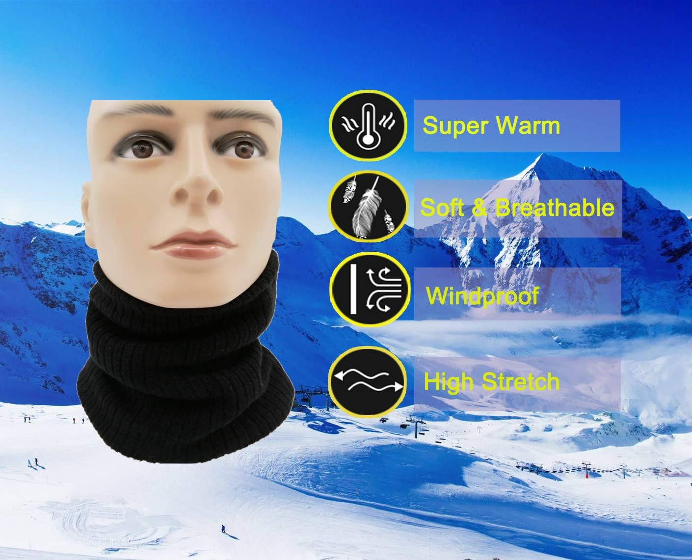 Neck Warmer Gaiter Tube Polar Fleece Ski Winter Face Cover Mask Cold Weather Face Scarf(2 Pack Black+Darkgrey) - Image 2