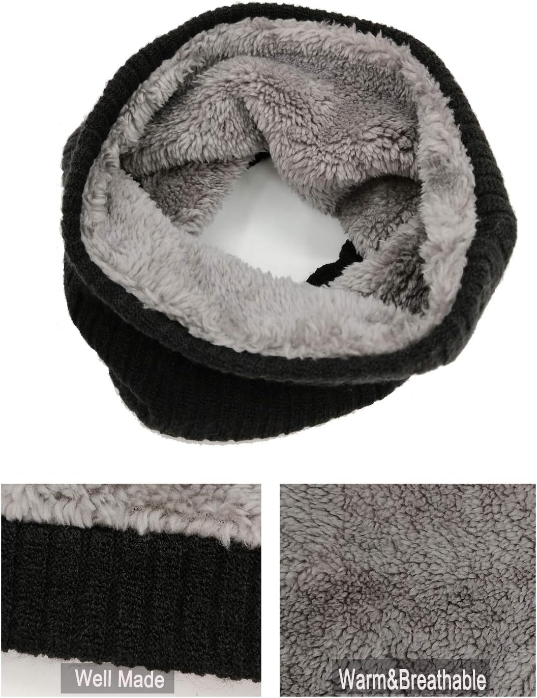 Neck Warmer Gaiter Tube Polar Fleece Ski Winter Face Cover Mask Cold Weather Face Scarf(2 Pack Black+Darkgrey) - Image 5