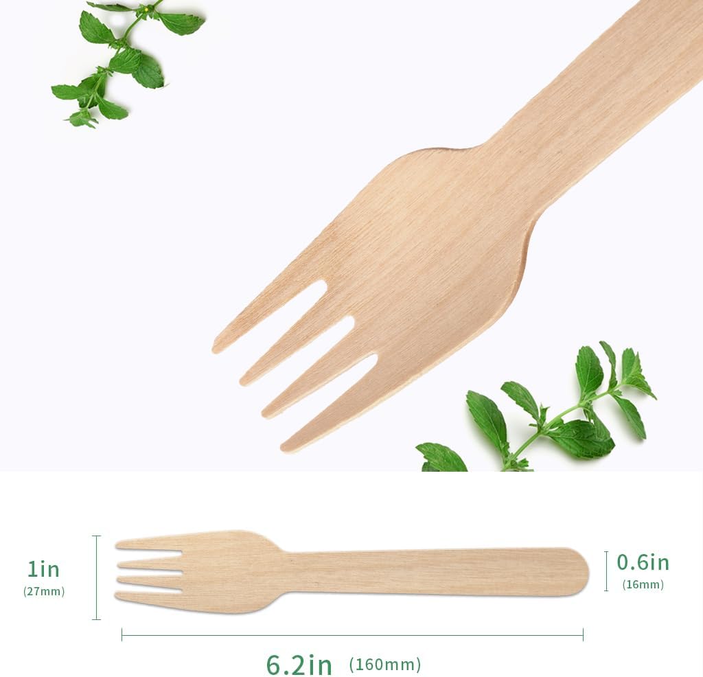 100 PCS Disposable Wooden Forks, 6.7 Inch, Polished Wooden Cutlery, Eco-Friendly, Biodegradable, Perfect for Parties, Weddings, Camping, Dinner Events - Image 2