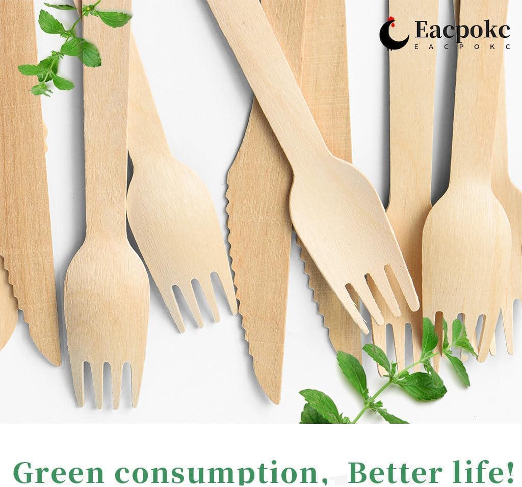 100 PCS Disposable Wooden Forks, 6.7 Inch, Polished Wooden Cutlery, Eco-Friendly, Biodegradable, Perfect for Parties, Weddings, Camping, Dinner Events - Image 6